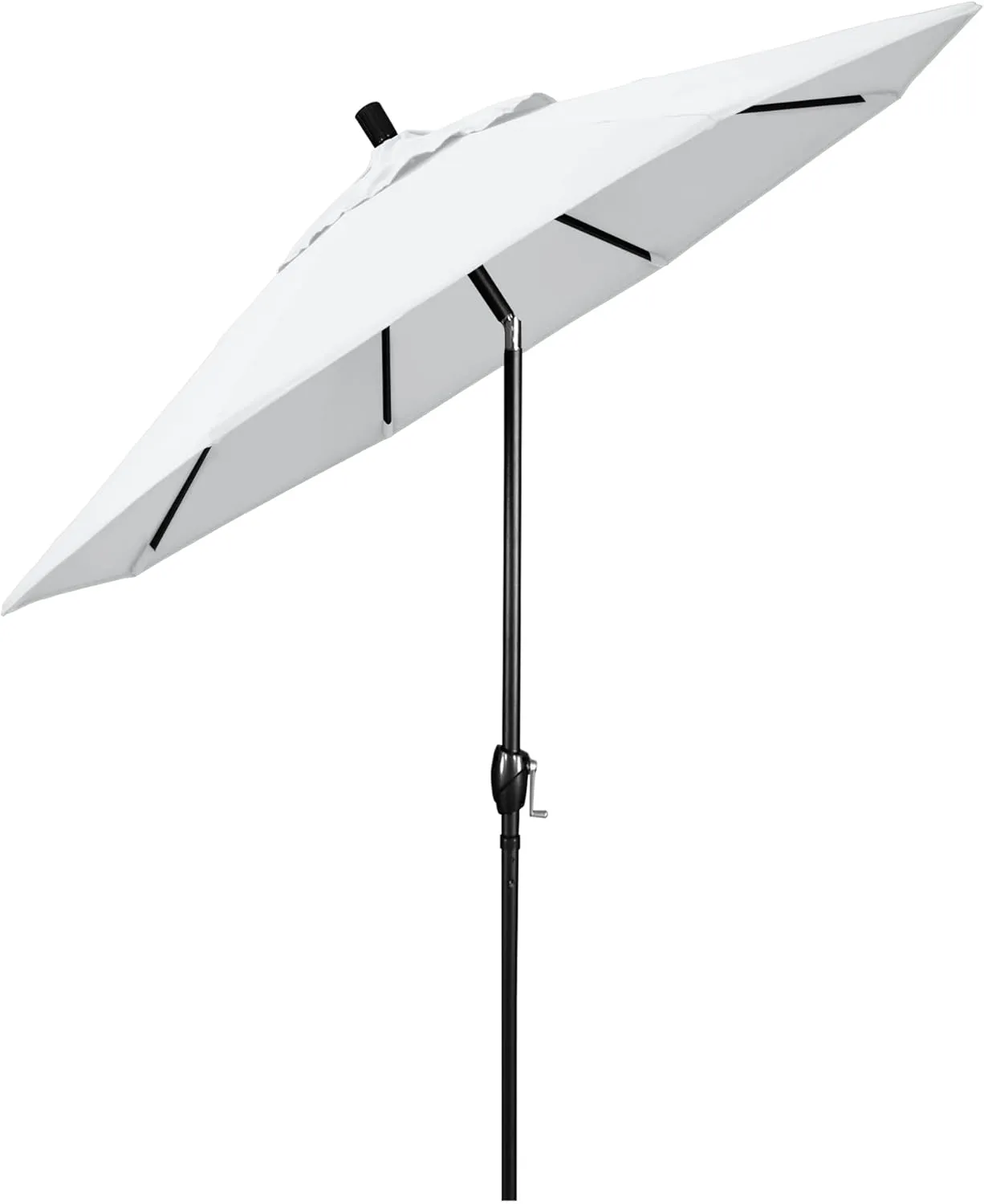 California Umbrella GSPT908302-F04 9' Round Aluminum Market, Crank Lift, Push Button Tilt, Black Pole, White Olefin Patio Umbrella, 9-Feet