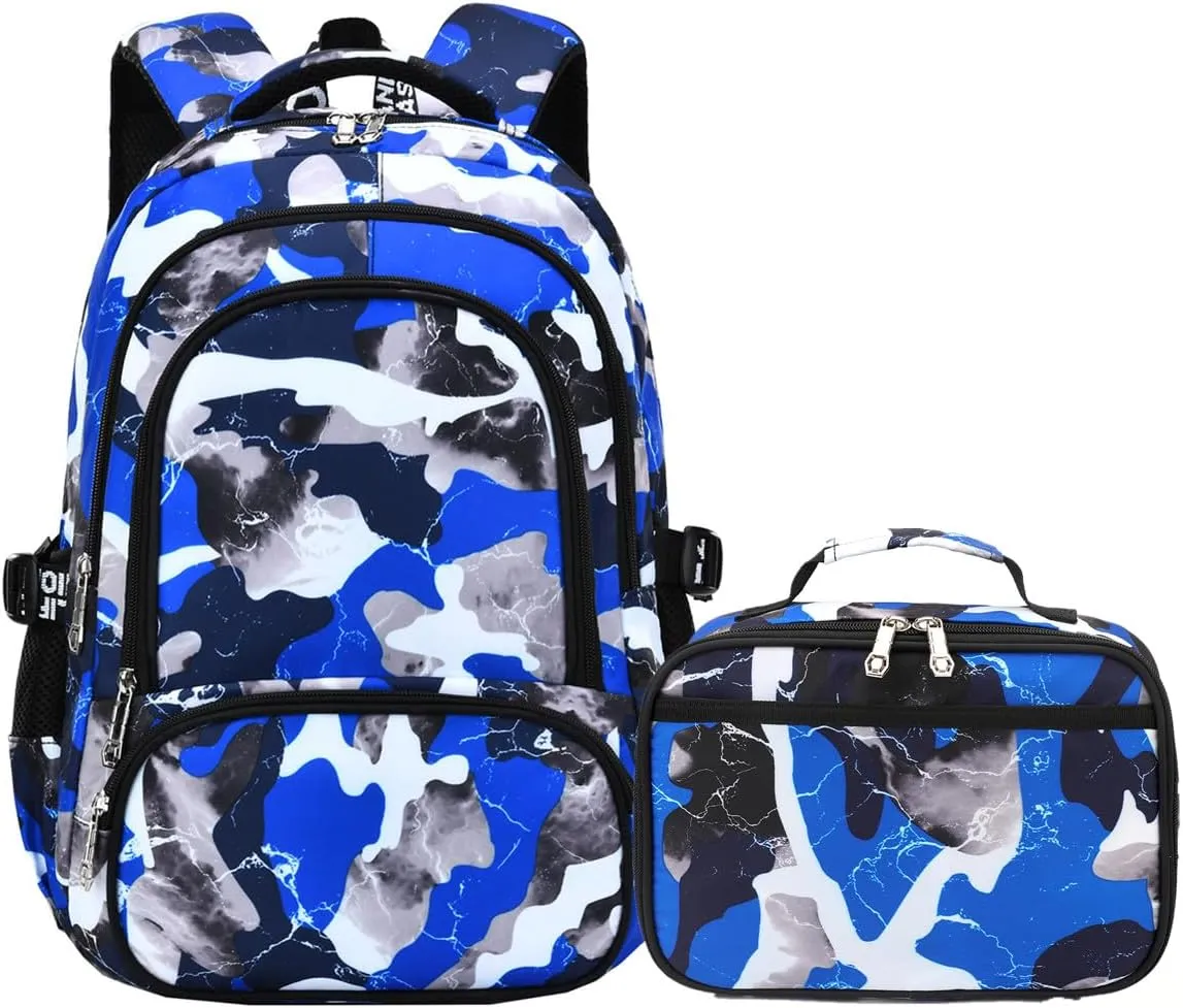 Camo Backpack Set with Lunch Bag Lightweight Waterproof School Backpack Bookbag for Boys Girls