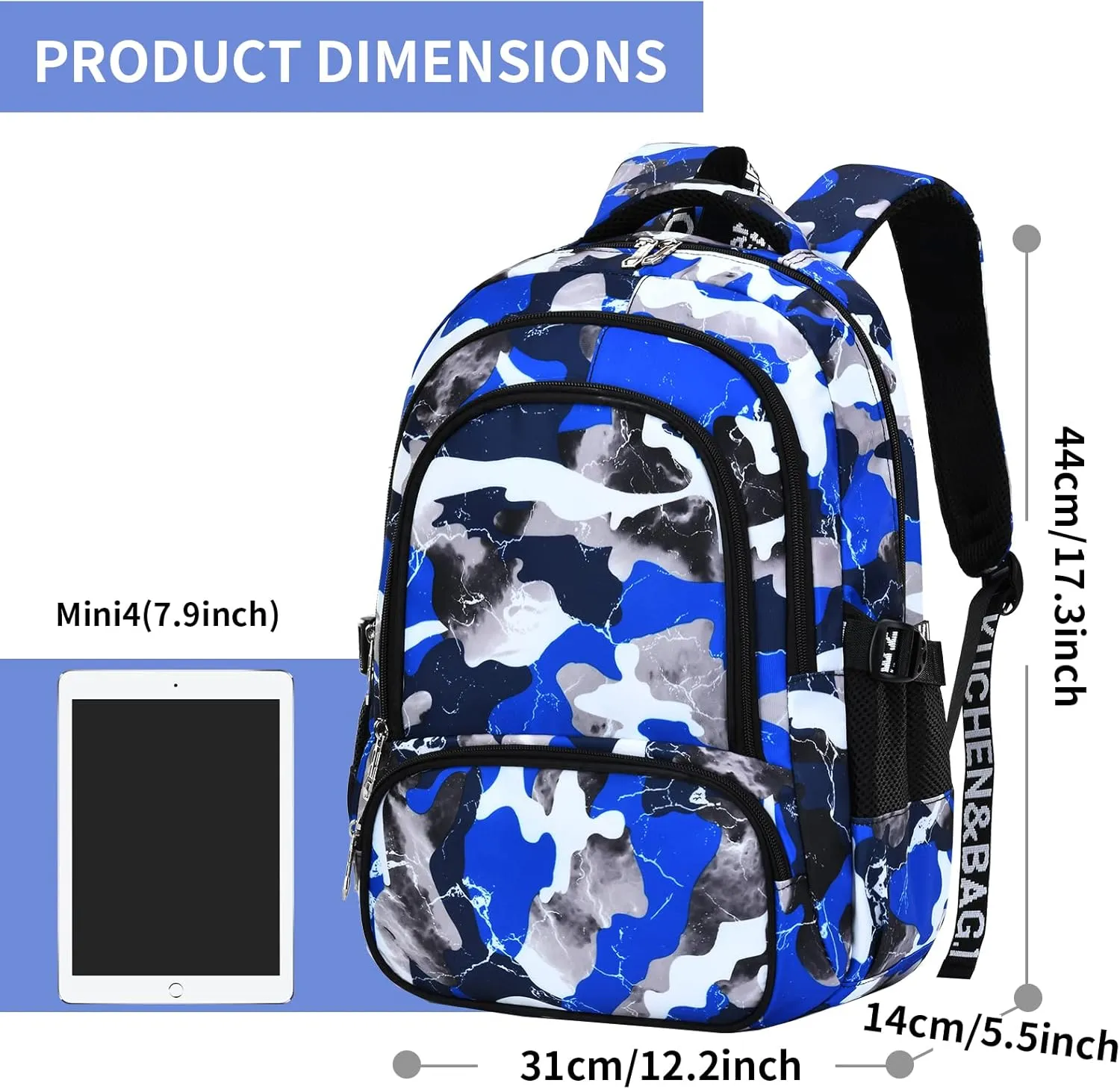 Camo Backpack Set with Lunch Bag Lightweight Waterproof School Backpack Bookbag for Boys Girls