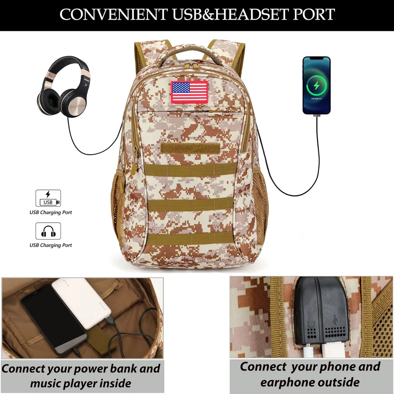 Camo Backpack,Boys Backpack for Scool Military,40L Army Bookbag Waterproof for Middle Elementary