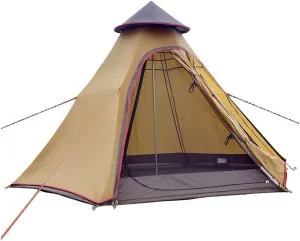 Camping Pyramid Teepee Tent Adult Tipi Tent Double Layers Indian Tent Yurt Tent Tower Post Bell Tent for Outdoor Family Trip