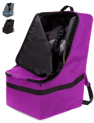 Car Seat Travel Bag — Adjustable, Padded Backpack for Car Seats — Car Seat Travel Tote (Purple With Black Trim)
