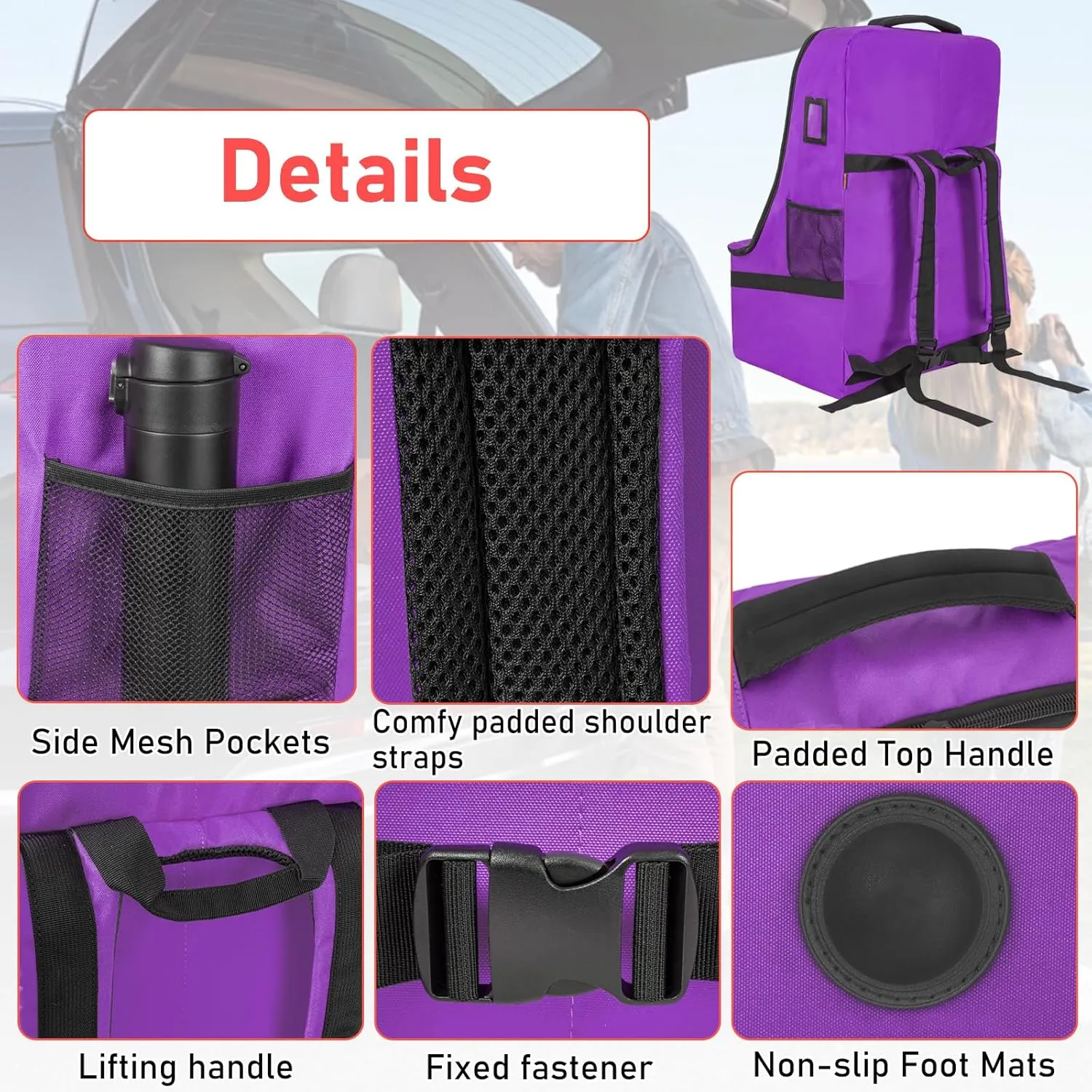 Car Seat Travel Bag Heavy Duty Car Seat Bag for Airplane Gate Check Car Seat Backpack with Shoulder Strap, Purple