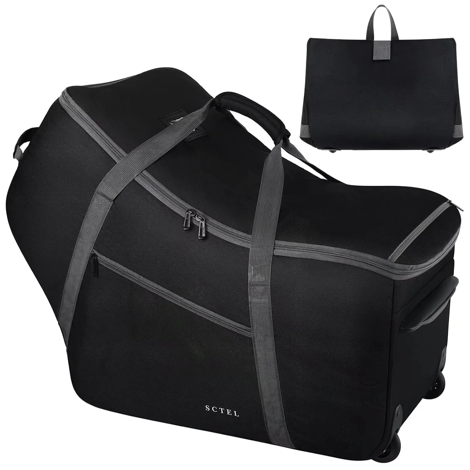 Car Seat Travel Bag with Wheels Fits All Nuna Pipa car seat and Base, Chicco Keyfit 35 and Anti-rebound Bar Base, Doona travel bag, Padded Infant Gate Check Bag with side pocket, Bumper Feet