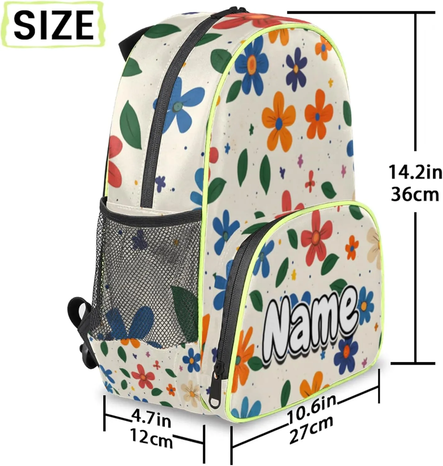 Cartoon Flowers Custom Backpack with Name Cute Personalized Small Shoulder Bag Waterproof Travel Casual Backpack with Chest Strap 14.2in