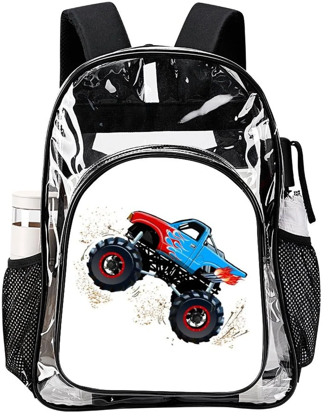 Cartoon Monster Truck Clear Backpack Heavy Duty Clear Backpack for Sport Event Concert Festival