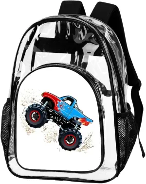 Cartoon Monster Truck Clear Backpack Heavy Duty Clear Backpack for Sport Event Concert Festival