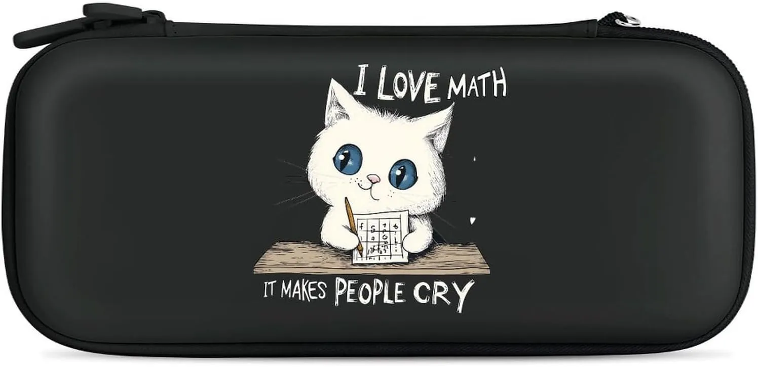 Cats Love Math Compatible with Switch Carrying Case Hard Travel Game Bag Pouch with 15 Games Accessories