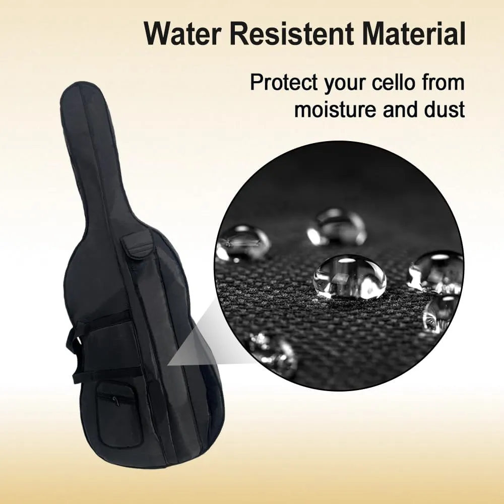 Cello Gig Bag 4/4 Full Size Cello Soft Bag 1/2 1/4 1/8 Waterproof Cello Soft Case Travel 3/4 Cello Bag with Multiple Pockets & Handle & Adjustable Back Straps Cello Backpack