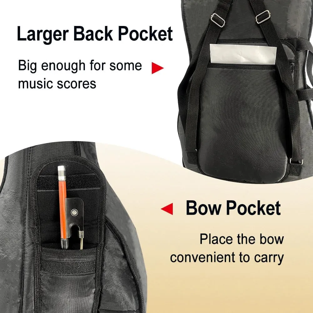 Cello Gig Bag 4/4 Full Size Cello Soft Bag 1/2 1/4 1/8 Waterproof Cello Soft Case Travel 3/4 Cello Bag with Multiple Pockets & Handle & Adjustable Back Straps Cello Backpack