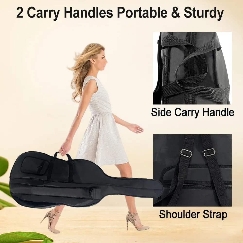 Cello Gig Bag 4/4 Full Size Cello Soft Bag 1/2 1/4 1/8 Waterproof Cello Soft Case Travel 3/4 Cello Bag with Multiple Pockets & Handle & Adjustable Back Straps Cello Backpack