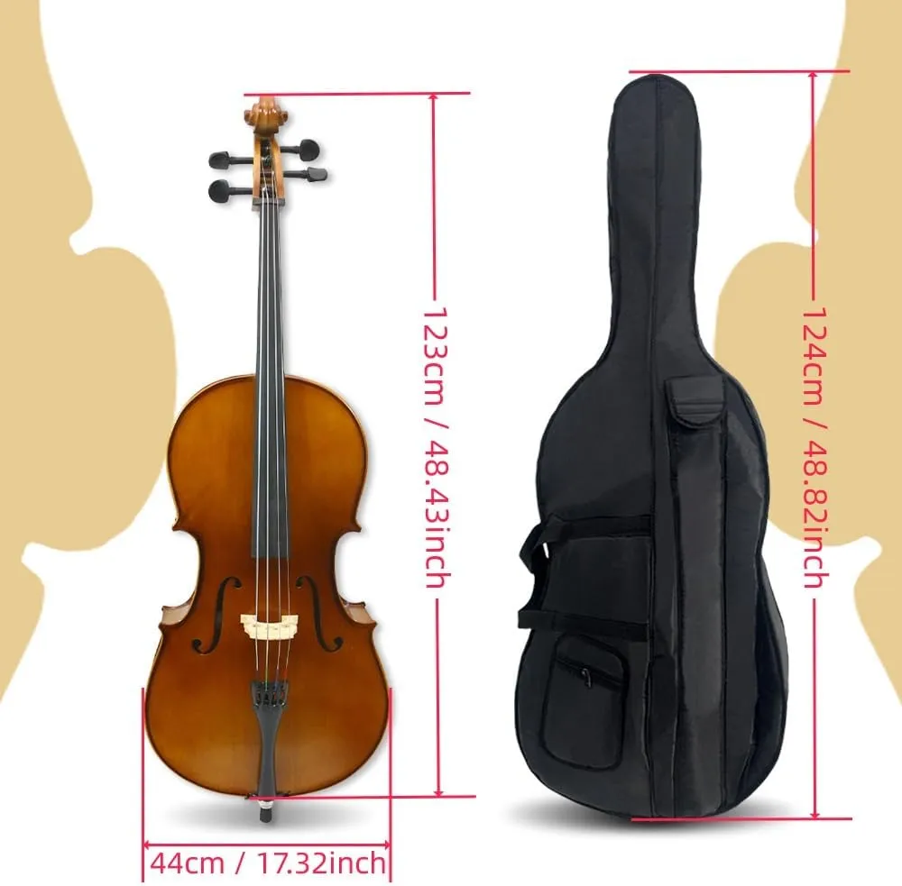 Cello Gig Bag 4/4 Full Size Cello Soft Bag 1/2 1/4 1/8 Waterproof Cello Soft Case Travel 3/4 Cello Bag with Multiple Pockets & Handle & Adjustable Back Straps Cello Backpack