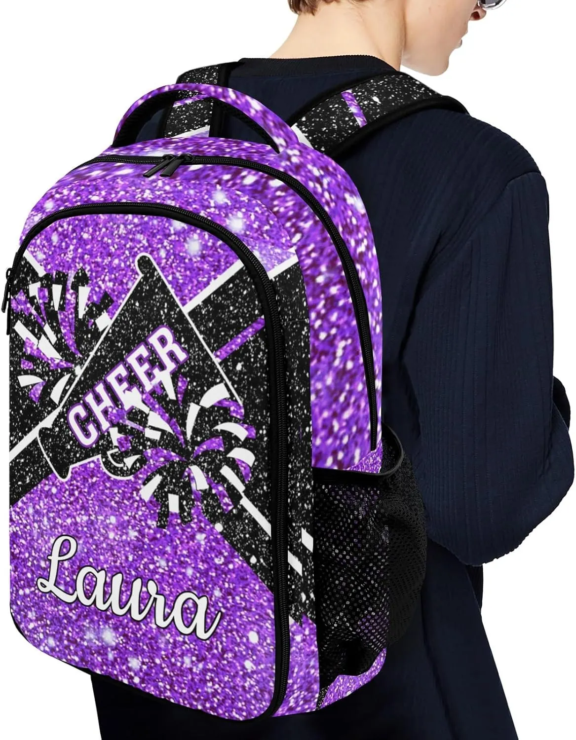 Cheer Cheerleader Backpack Cheerleading Bags Custom Name Book Bag for Cheer Team Coaches Gift (Purple)