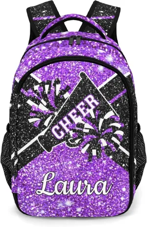 Cheer Cheerleader Backpack Cheerleading Bags Custom Name Book Bag for Cheer Team Coaches Gift (Purple)
