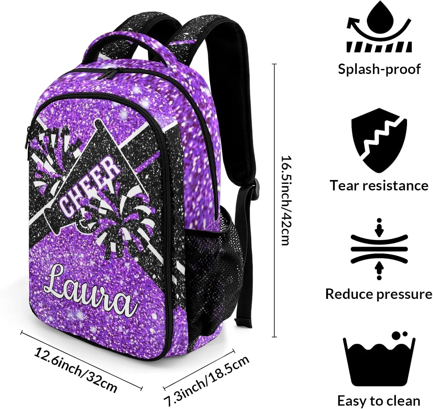 Cheer Cheerleader Backpack Cheerleading Bags Custom Name Book Bag for Cheer Team Coaches Gift (Purple)