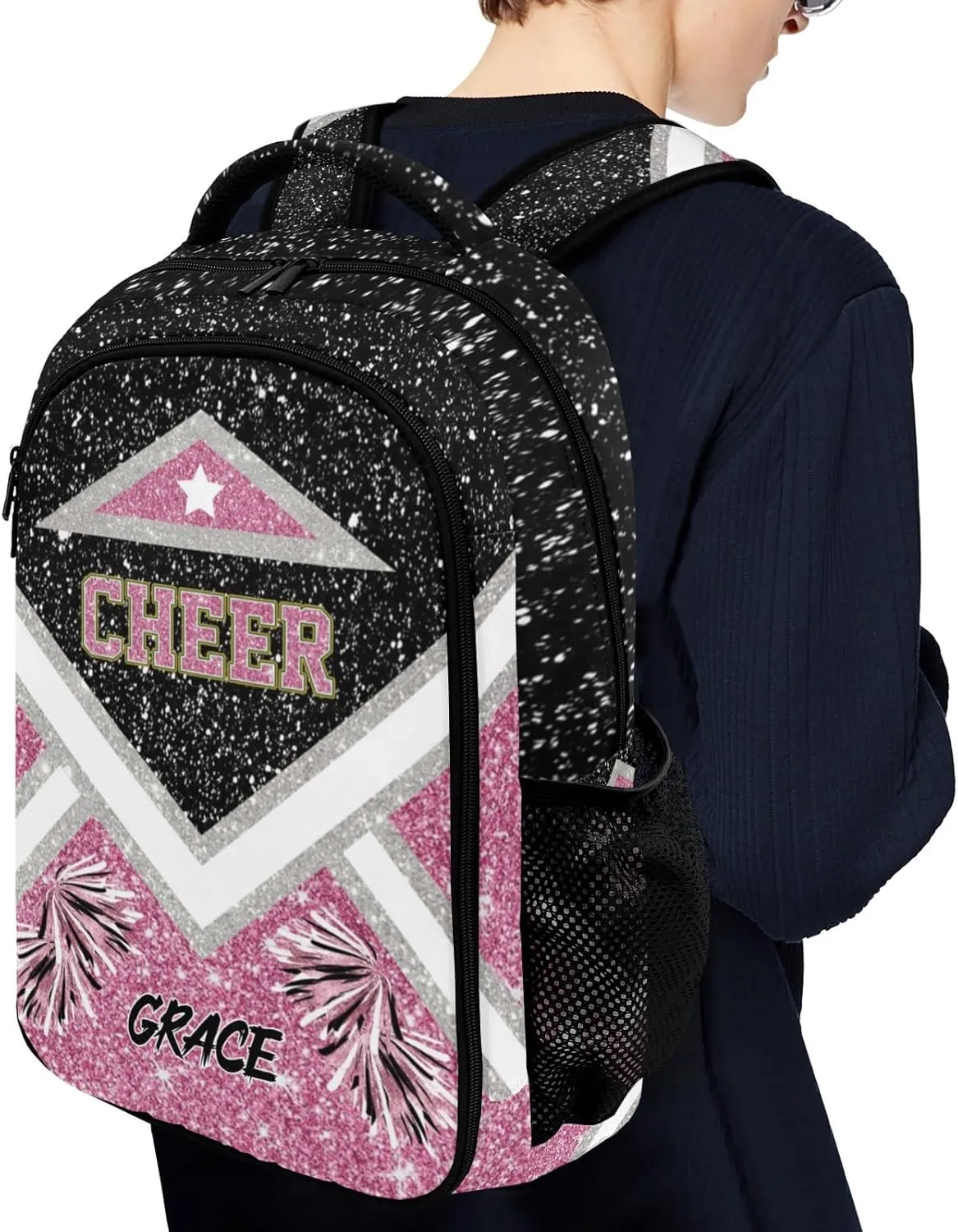 Cheer Cheerleader Black Pink School Bag Waterproof Shoulder Laptop Bags for Women Men Travel Hiking Gift