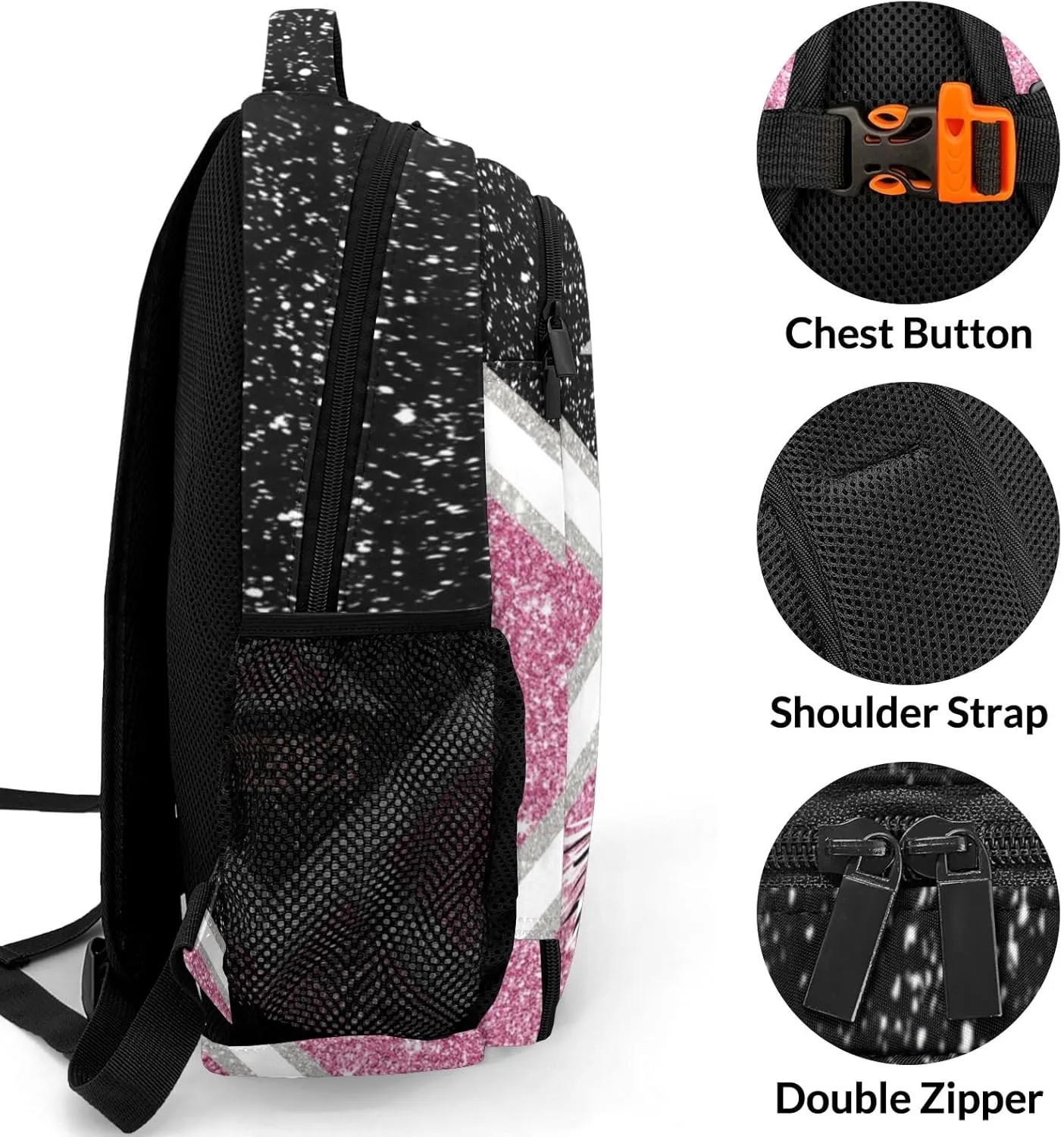 Cheer Cheerleader Black Pink School Bag Waterproof Shoulder Laptop Bags for Women Men Travel Hiking Gift