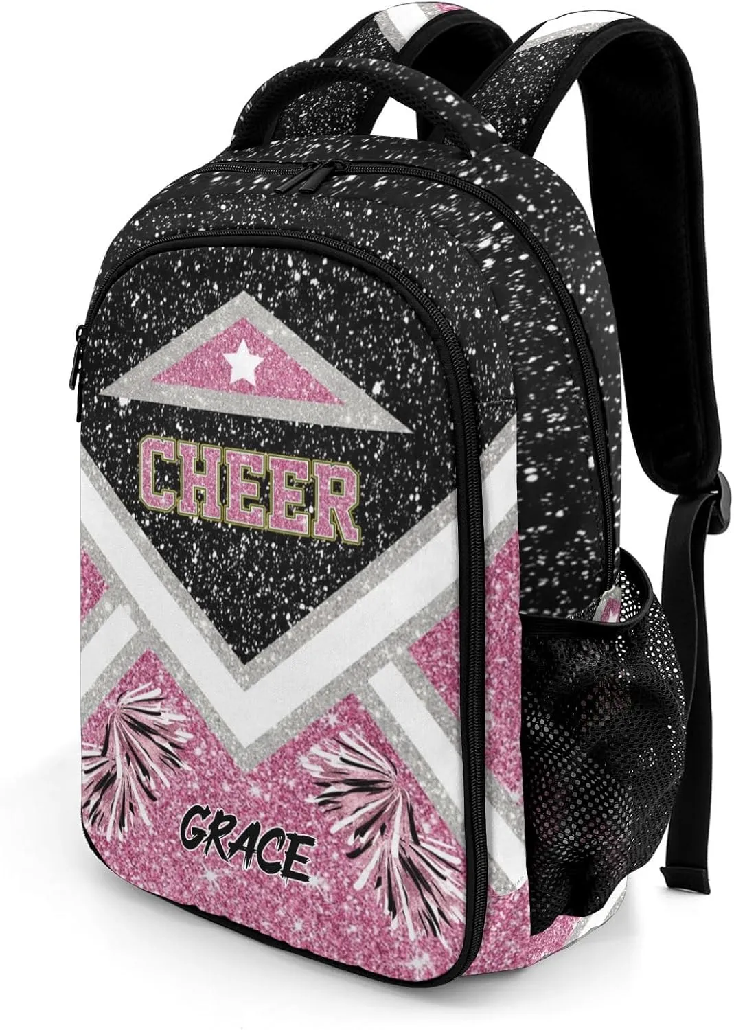 Cheer Cheerleader Black Pink School Bag Waterproof Shoulder Laptop Bags for Women Men Travel Hiking Gift