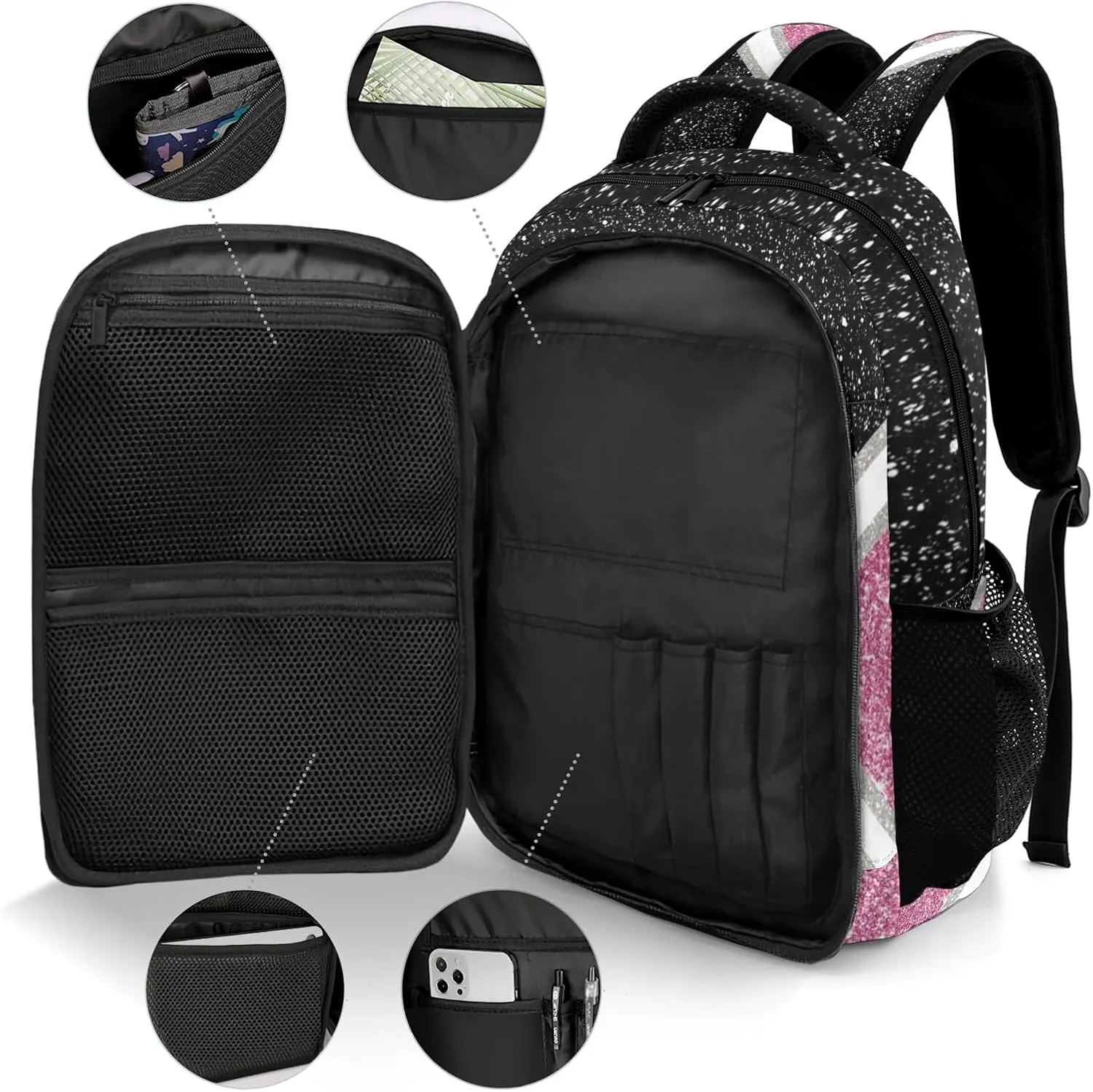 Cheer Cheerleader Black Pink School Bag Waterproof Shoulder Laptop Bags for Women Men Travel Hiking Gift