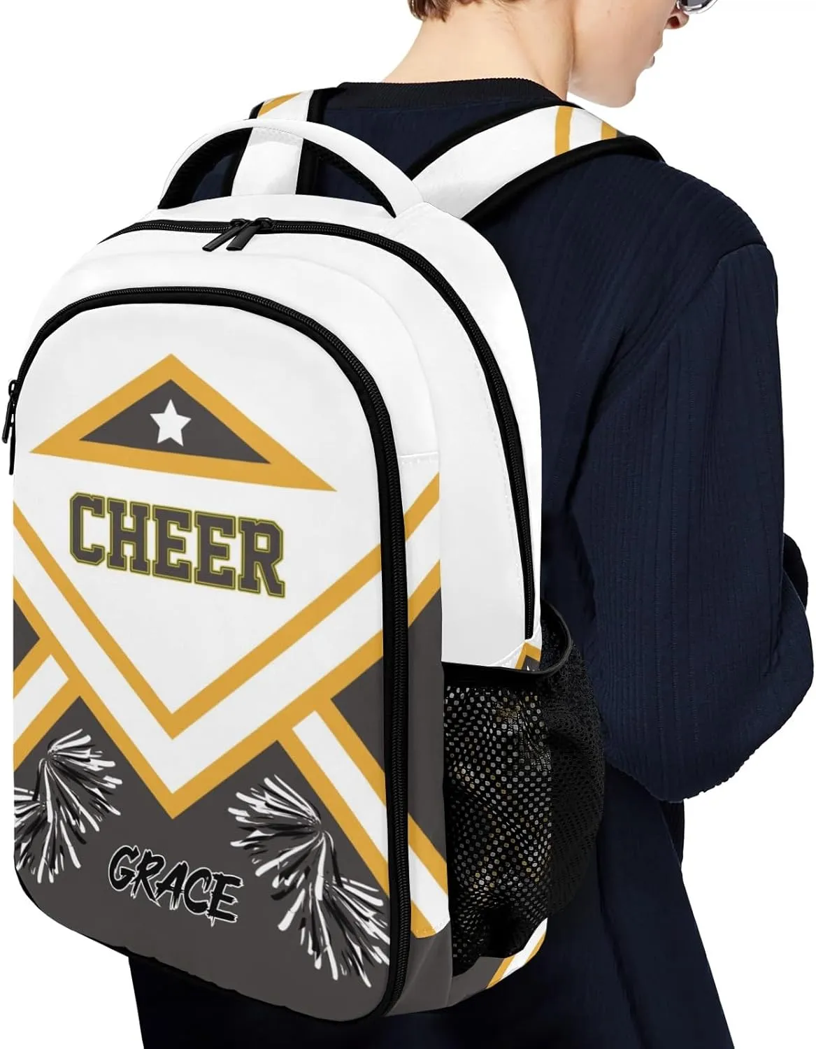 Cheer Cheerleader Grey School Backpack Waterproof Shoulder Laptop Bag for Sport Competition Training Coach Gift