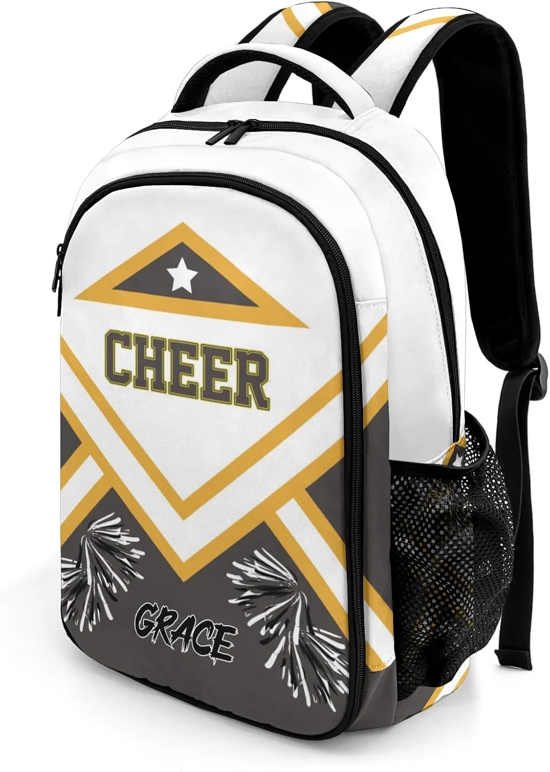 Cheer Cheerleader Grey School Backpack Waterproof Shoulder Laptop Bag for Sport Competition Training Coach Gift