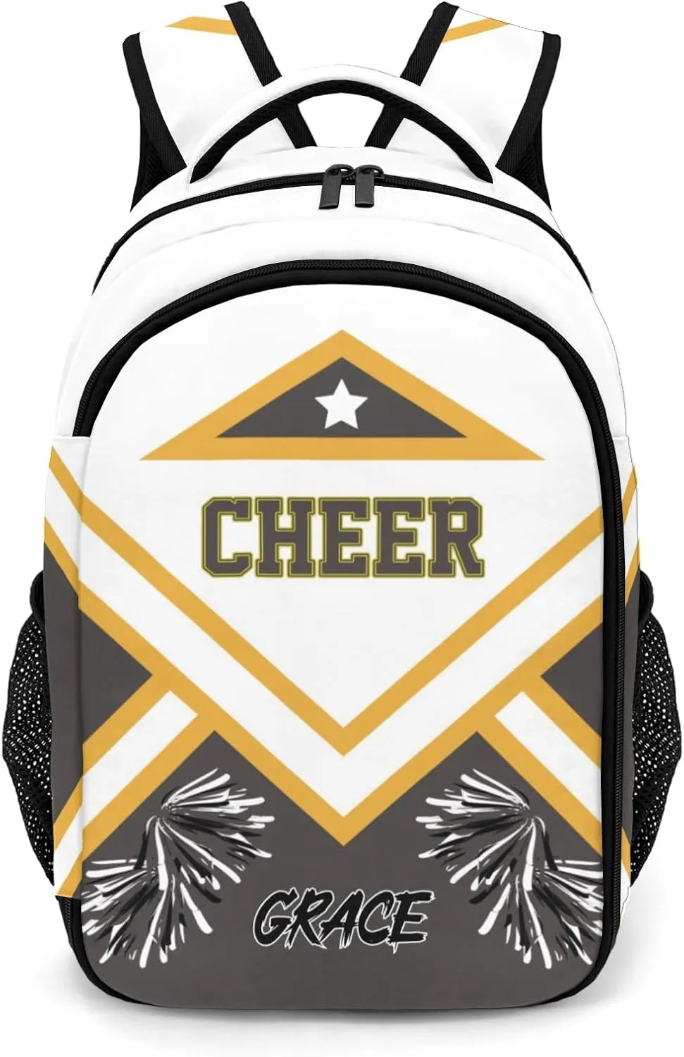 Cheer Cheerleader Grey School Backpack Waterproof Shoulder Laptop Bag for Sport Competition Training Coach Gift