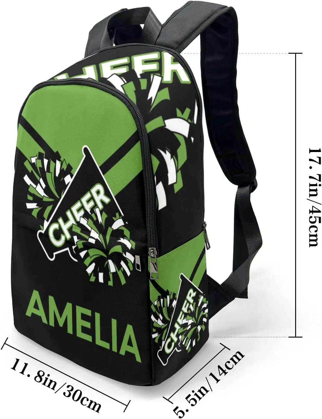 Cheerleader Green 1 Personalized Backpack for Teen Boys Girls,Custom Travel Backpack Bookbag Casual Bag Name Gift