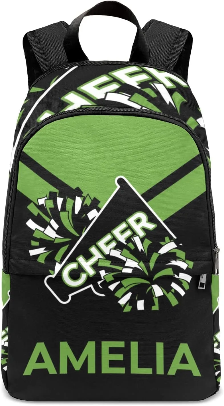 Cheerleader Green 1 Personalized Backpack for Teen Boys Girls,Custom Travel Backpack Bookbag Casual Bag Name Gift