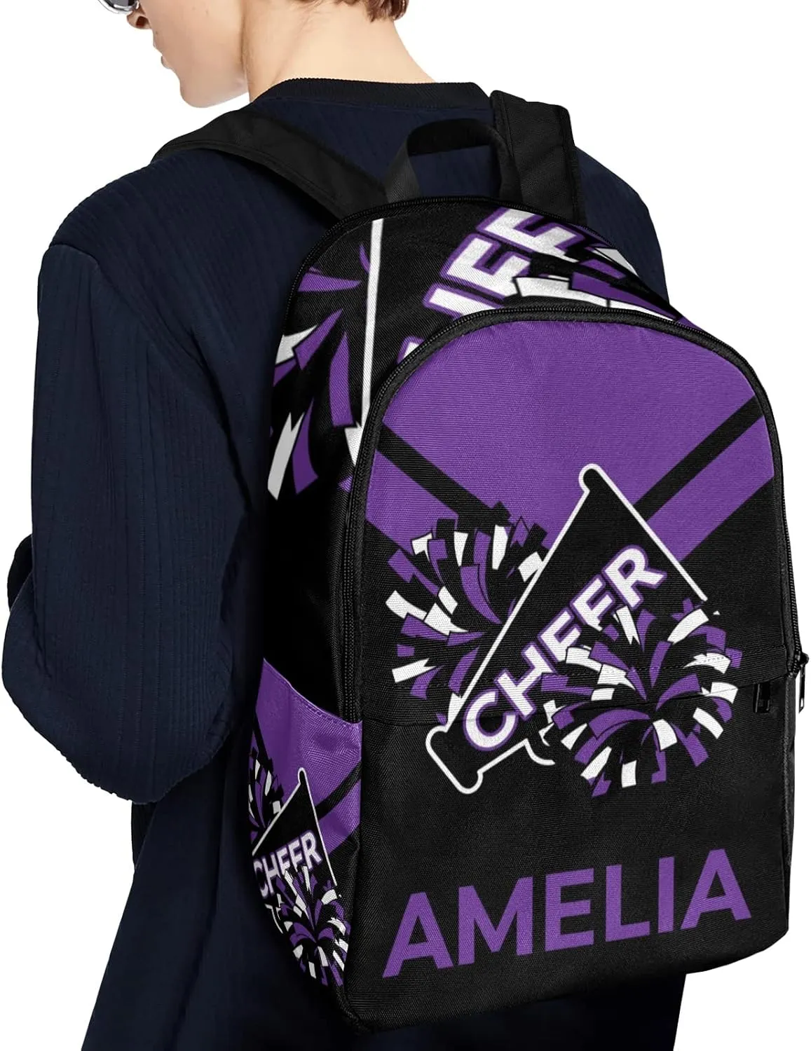Cheerleader Purple Personalized Backpack for Teen Boys Girls,Custom Travel Backpack Bookbag Casual Bag Name Gift