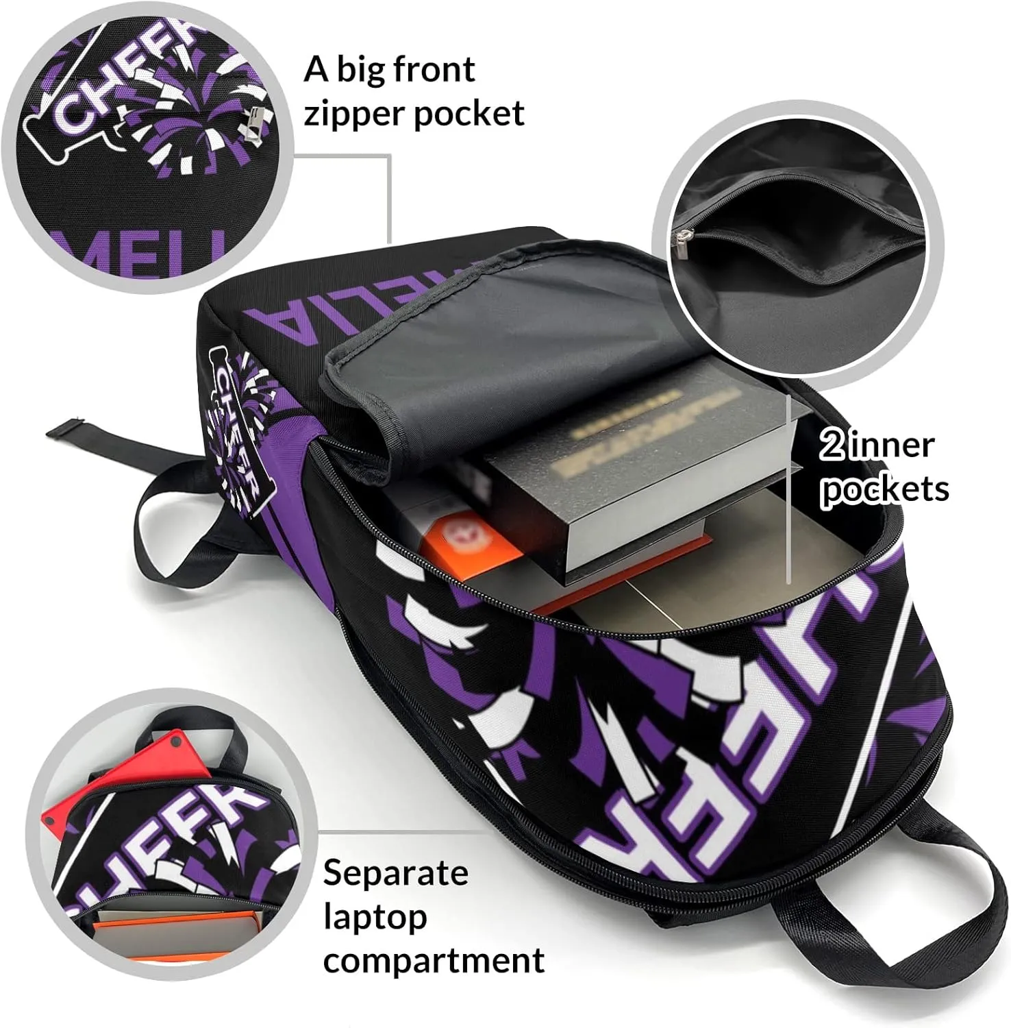 Cheerleader Purple Personalized Backpack for Teen Boys Girls,Custom Travel Backpack Bookbag Casual Bag Name Gift