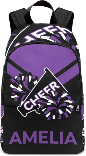 Cheerleader Purple Personalized Backpack for Teen Boys Girls,Custom Travel Backpack Bookbag Casual Bag Name Gift