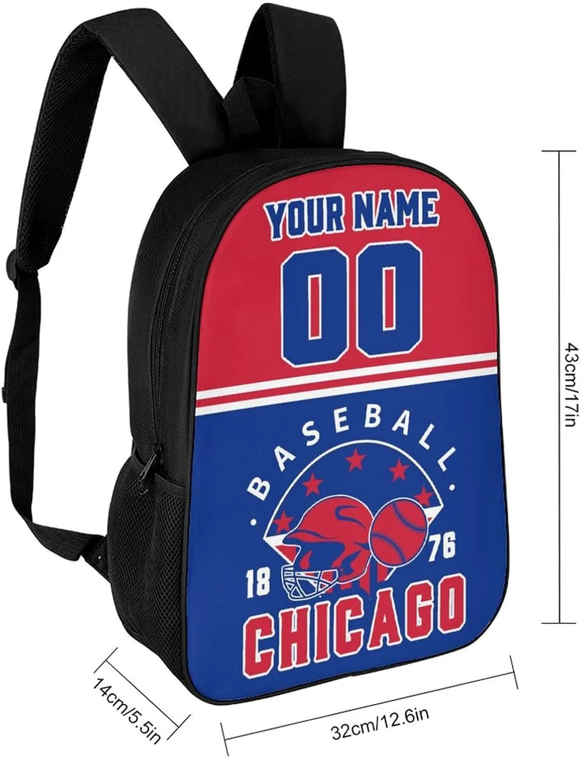Chicago Backpack Custom 17Inch Shoulder Bag Gift for Men Women Boy Girl Personalized Name Number Laptop Travel Bag
