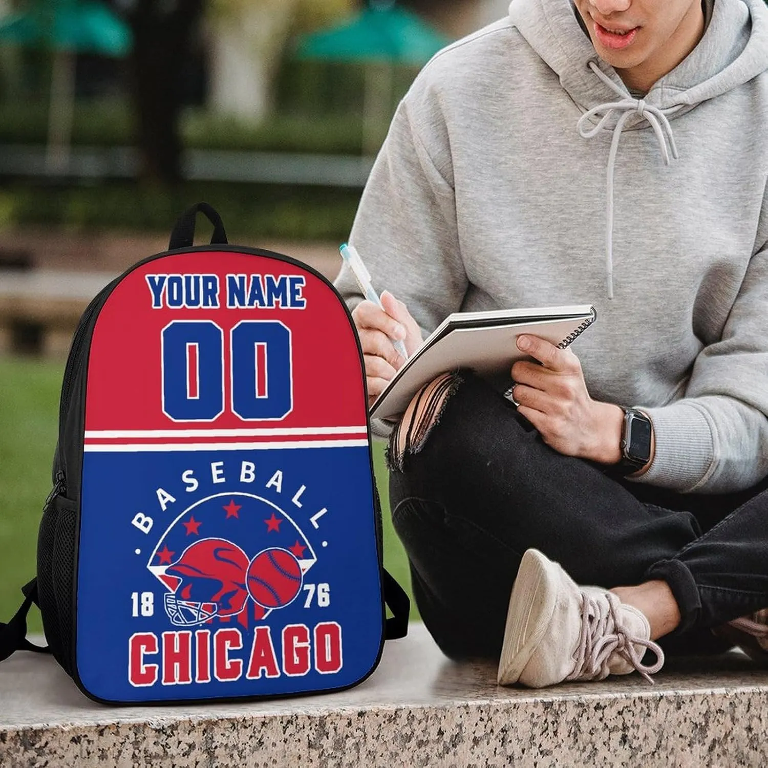 Chicago Backpack Custom 17Inch Shoulder Bag Gift for Men Women Boy Girl Personalized Name Number Laptop Travel Bag