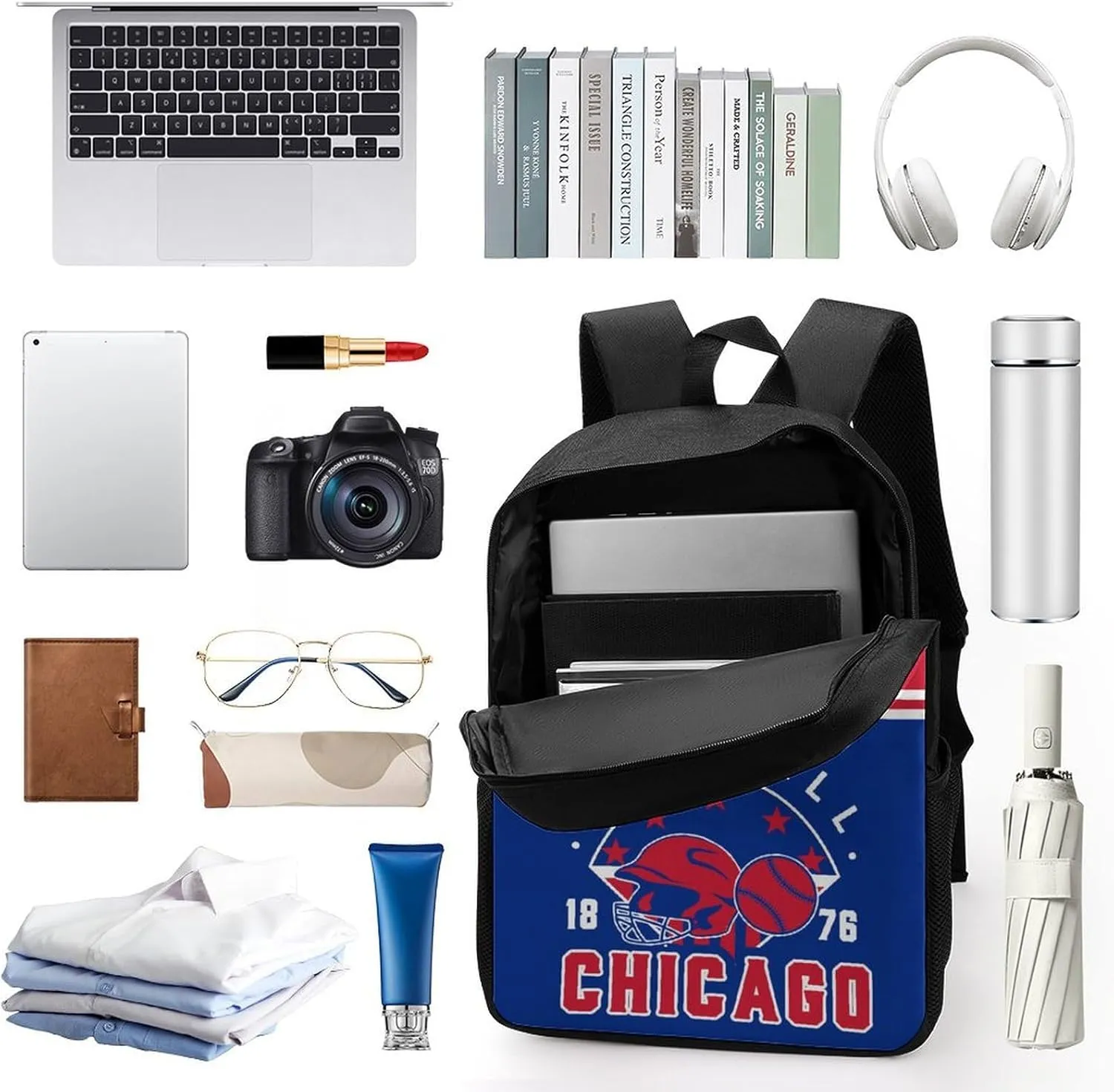 Chicago Backpack Custom 17Inch Shoulder Bag Gift for Men Women Boy Girl Personalized Name Number Laptop Travel Bag