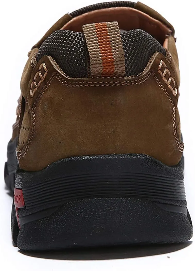 CHICLOVEY Men's Slip-on Hiking Shoes Leather Casual Outdoor Walking Sneaker