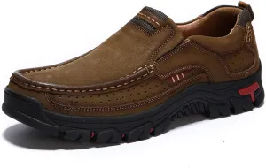 CHICLOVEY Men's Slip-on Hiking Shoes Leather Casual Outdoor Walking Sneaker