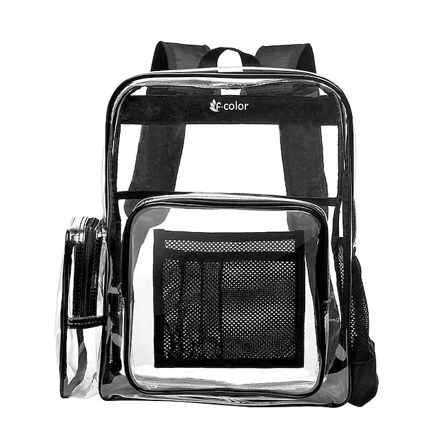 Clear Backpack F-color Large Clear Backpack Heavy Duty PVC Transparent Clear Bag for Stadium School Back to School Gifts