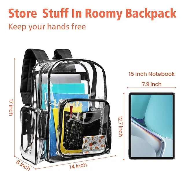 Clear Backpack F-color Large Clear Backpack Heavy Duty PVC Transparent Clear Bag for Stadium School Back to School Gifts