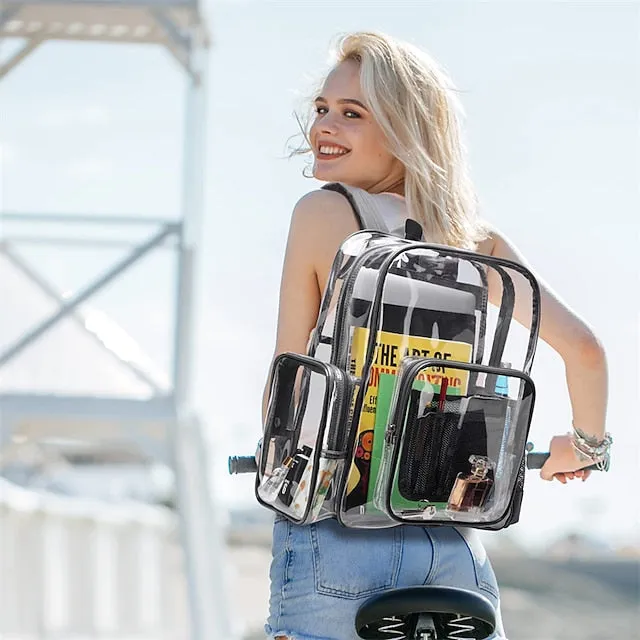 Clear Backpack F-color Large Clear Backpack Heavy Duty PVC Transparent Clear Bag for Stadium School Back to School Gifts