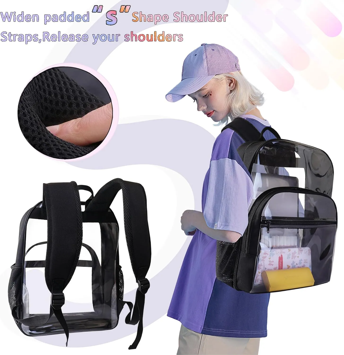 Clear Backpack for School, Heavy Duty Transparent Backpack with 0.6 mm PVC Bookbag 18 inch Clear Bag,Blue