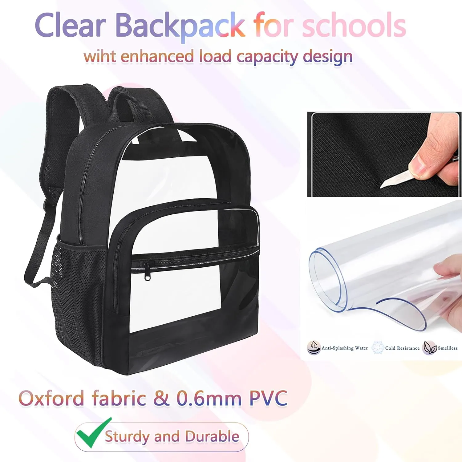 Clear Backpack for School, Heavy Duty Transparent Backpack with 0.6 mm PVC Bookbag 18 inch Clear Bag,Blue
