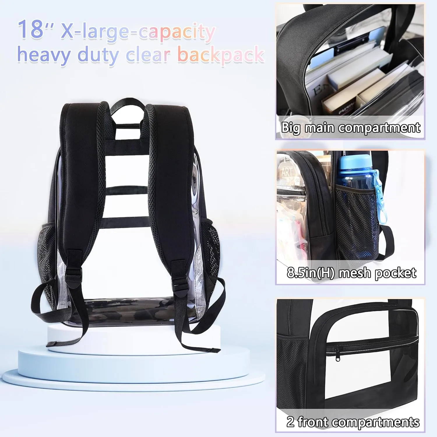 Clear Backpack for School, Heavy Duty Transparent Backpack with 0.6 mm PVC Bookbag 18 inch Clear Bag,Yellow