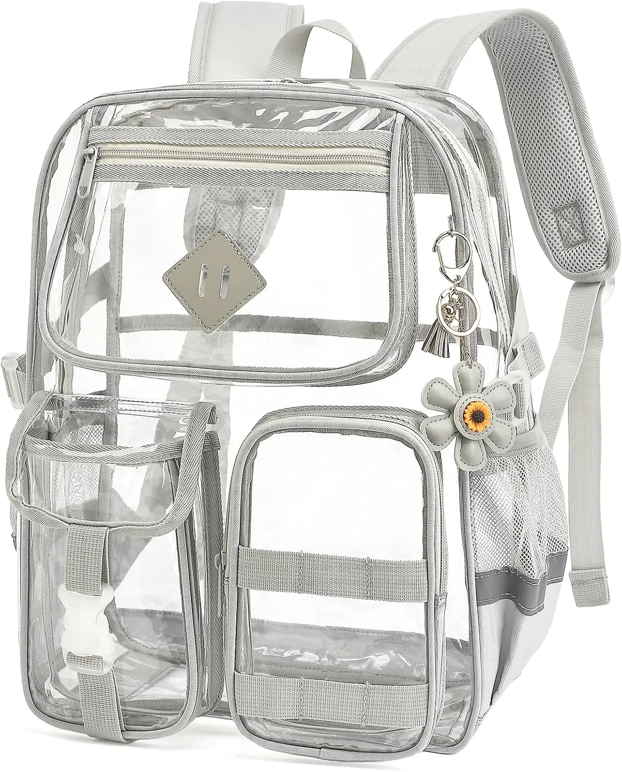 Clear Backpack for School, Heavy Duty Transparent Bookbag for Girls Women with Sunflower Keychain