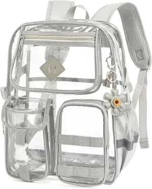 Clear Backpack for School, Heavy Duty Transparent Bookbag for Girls Women with Sunflower Keychain