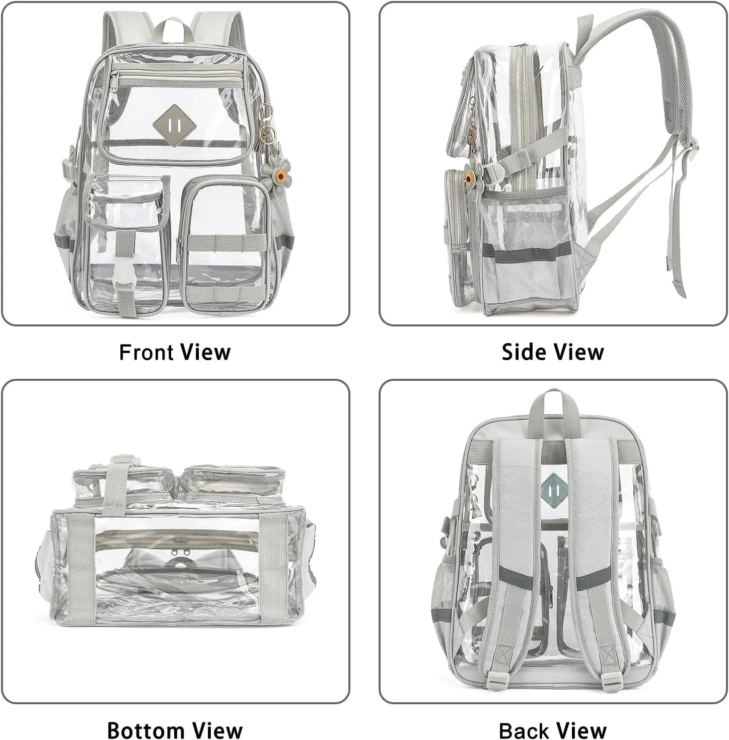 Clear Backpack for School, Heavy Duty Transparent Bookbag for Girls Women with Sunflower Keychain