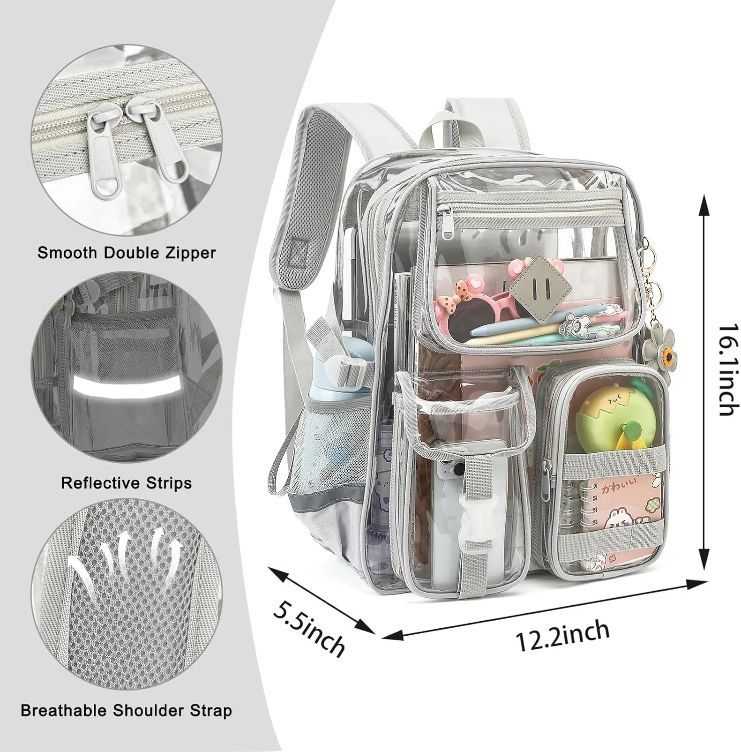 Clear Backpack for School, Heavy Duty Transparent Bookbag for Girls Women with Sunflower Keychain