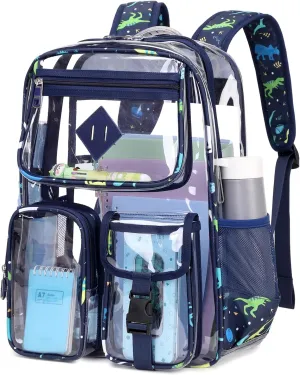 Clear Backpack for School,Heavy Duty PVC Transparent Bookbag for Girls Stadium Approved See Through Backpack
