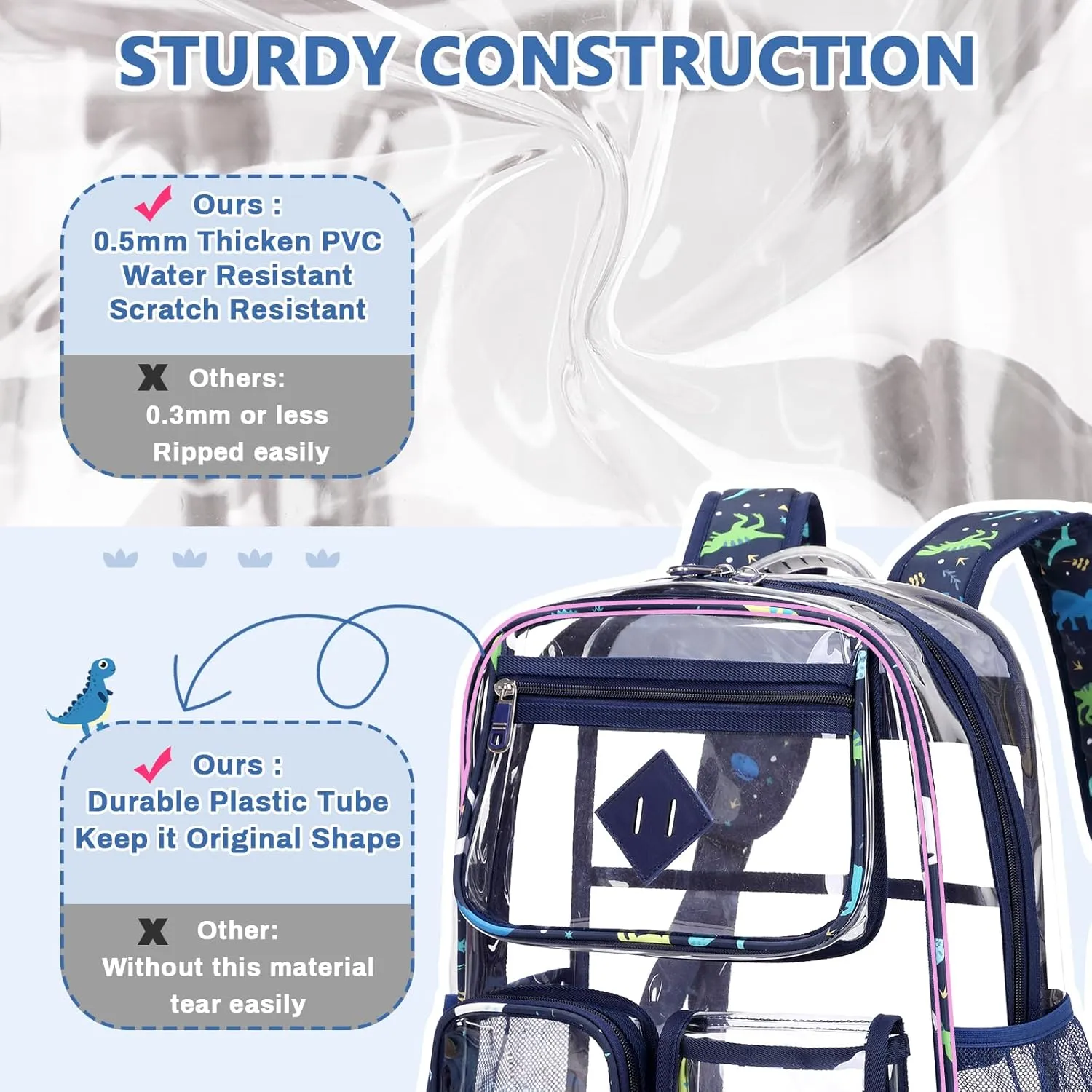 Clear Backpack for School,Heavy Duty PVC Transparent Bookbag for Girls Stadium Approved See Through Backpack