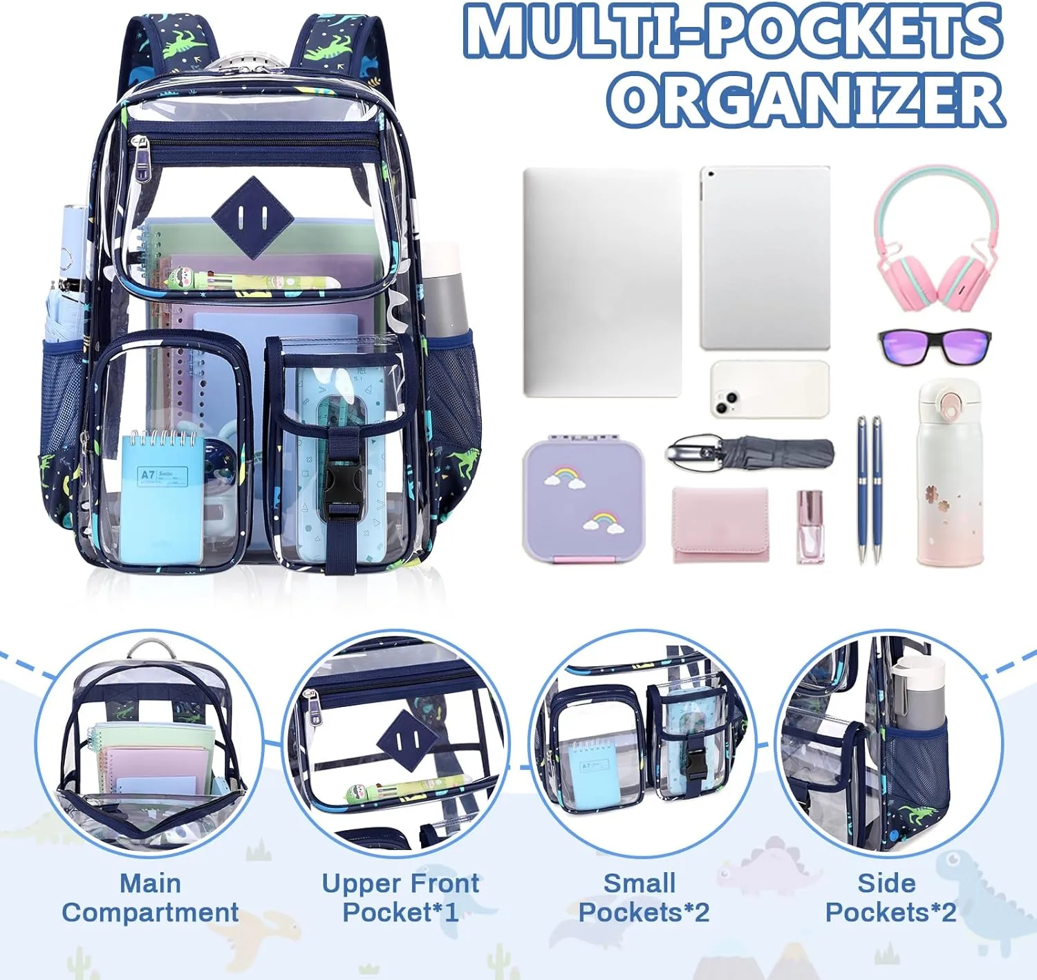 Clear Backpack for School,Heavy Duty PVC Transparent Bookbag for Girls Stadium Approved See Through Backpack