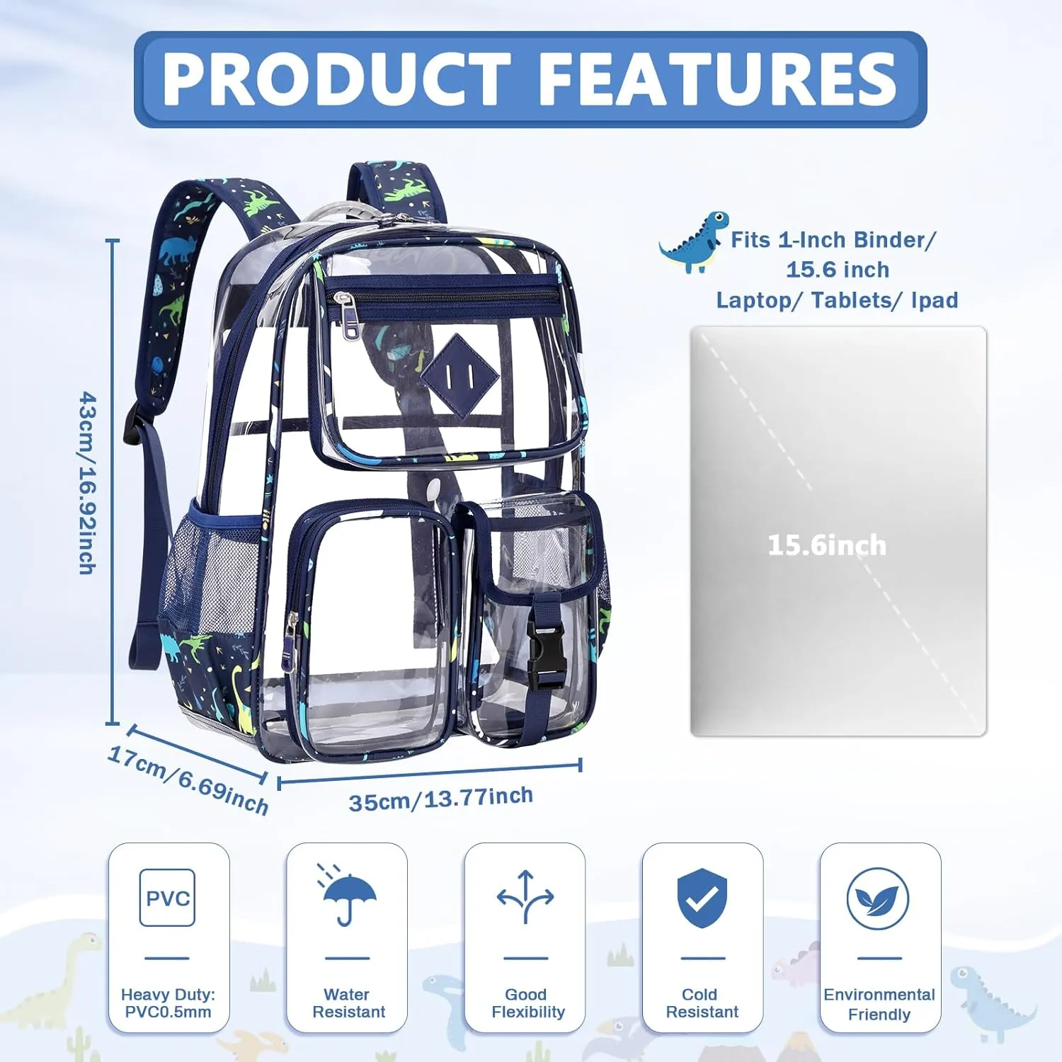 Clear Backpack for School,Heavy Duty PVC Transparent Bookbag for Girls Stadium Approved See Through Backpack
